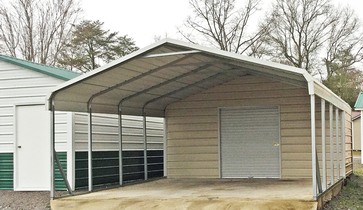Rounded Frame Carport w/ Enclosed Shed